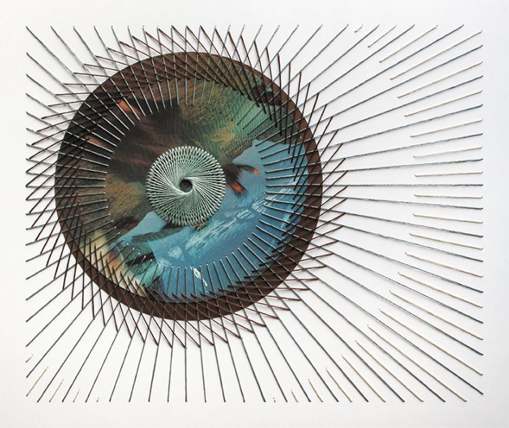 Inertia No. 12, 2013, hand-embroidered paper collage, 19 x 16 inches
